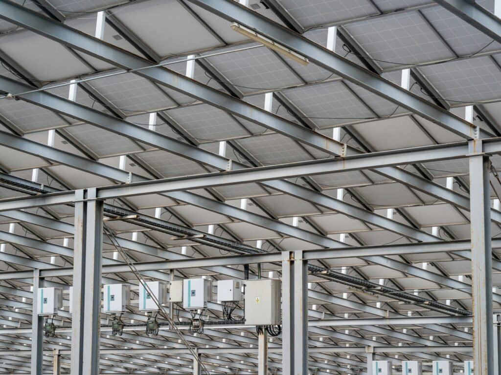 a large metal structure with lots of windows